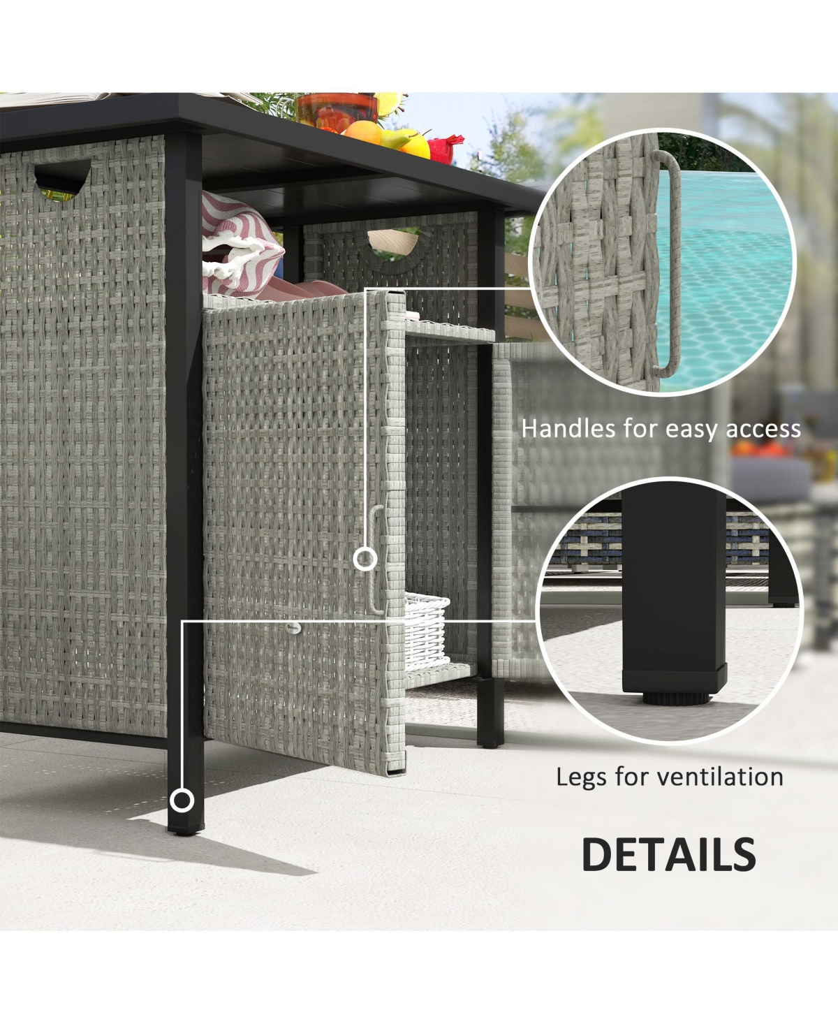 Outsunny Outdoor Pool Towel Storage Cabinet Organizer with Shelf Mixed