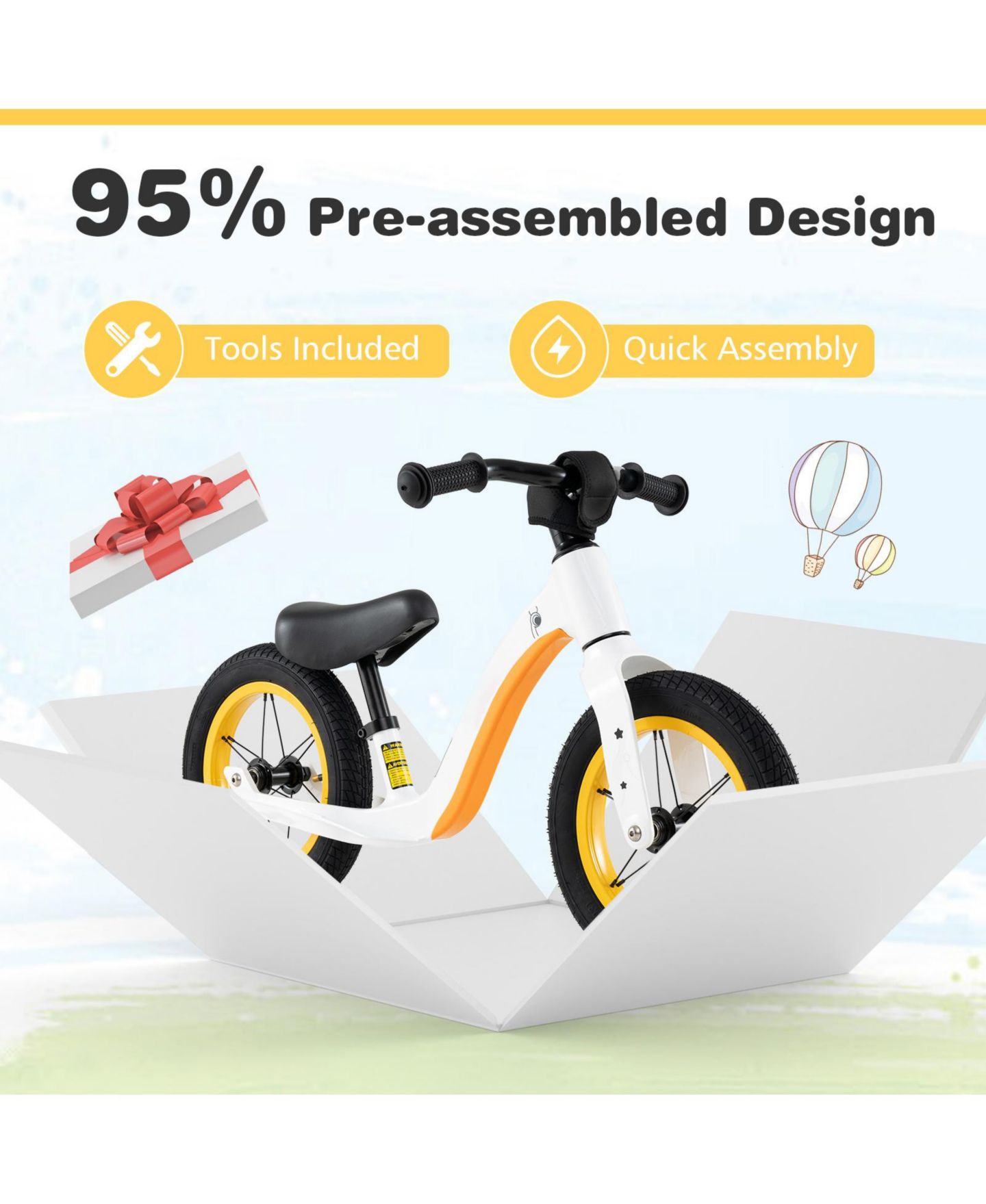 Детская игрушка GIVIMO Skonyon 12-Inch No-Pedal Balance Bike, Ages 3-6, цвет: Белый — фото 6
