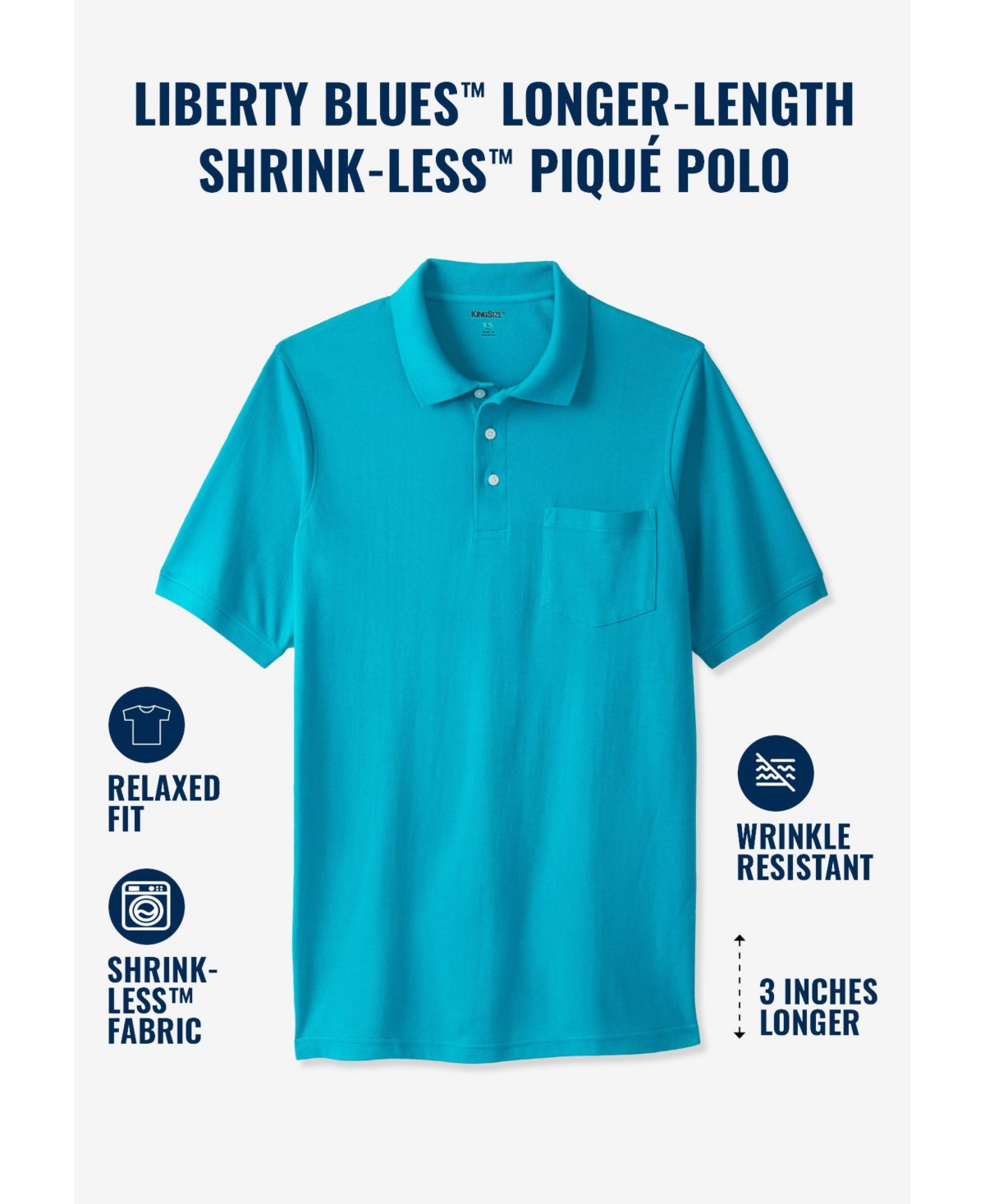Liberty Blues Big & Tall by KingSize Longer-Length Shrink-Less Cotton Polo