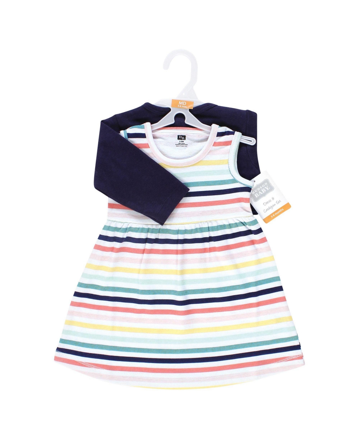 Hudson Baby Toddler Girls Cotton Dress and Cardigan Set, Sunset Stripe