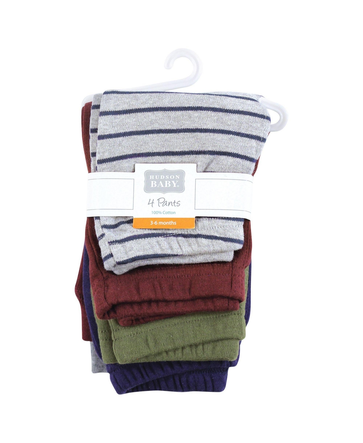 Hudson Baby Toddler Boys Cotton Pants and Leggings, Stripe Burgundy Olive