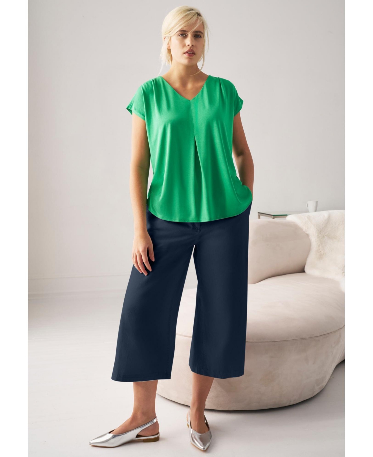 ellos Women's Lightweight Wide-Leg Crop Jeans