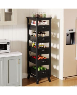 5-Tier Narrow Snack Stand Kitchen Stand Fruit Basket Set of 2,Wood Fruit and Vegetable Storage Rack