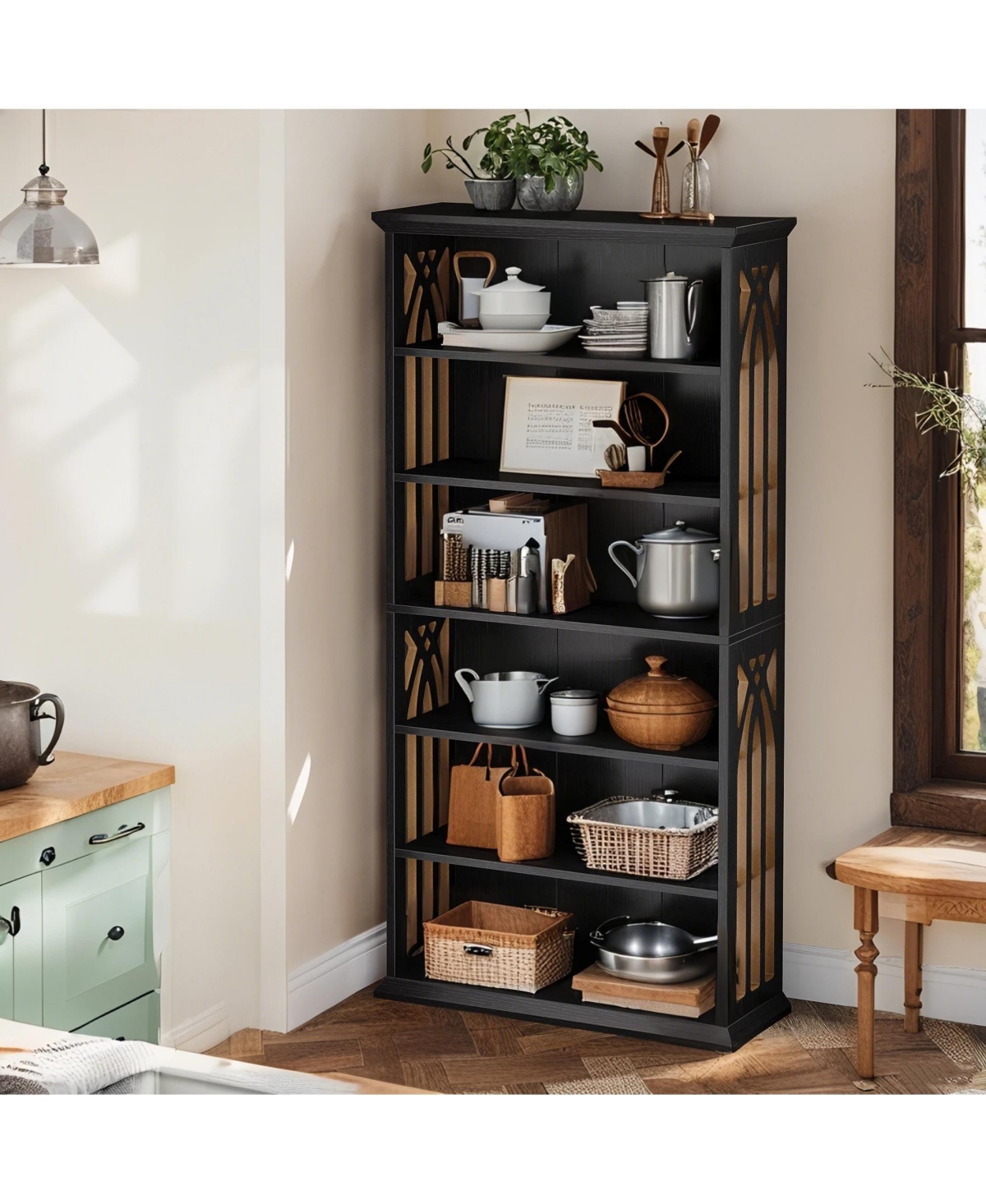 Tribesigns 6-Tier Kitchen Pantry, 75-Inch Tall Pantry Cabinet, Large Freestanding Storage Shelves, Wood Pantry Organizer