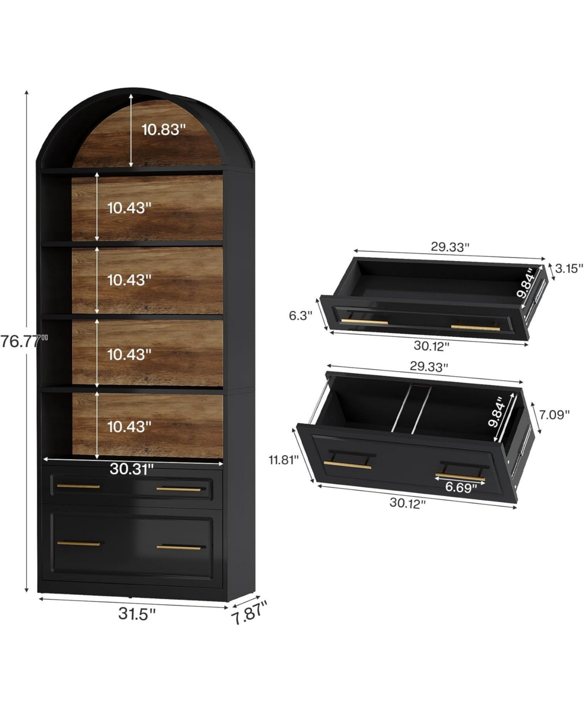 Tribesigns 76.8" Tall Arched Kitchen Pantry, 5-Tier Pantry Cabinet with Storage Drawer, Freestanding Wooden Organizer