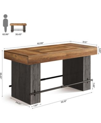 63 Inch Kitchen Island, Rectangular Bar Table, Industrial Counter Height Pub Dining Table