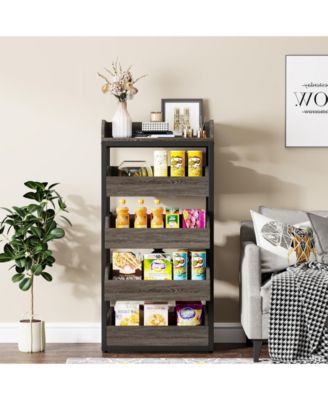 Wood Fruit and Vegetable Storage Rack, 5-Tier Pull-Out Snack Stand Fruit Basket Stand