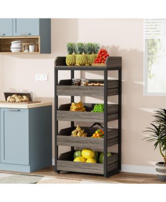 Wood Fruit and Vegetable Storage Rack, 5-Tier Pull-Out Snack Stand Fruit Basket Stand