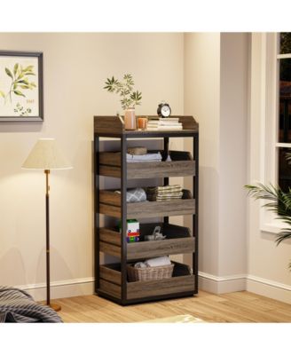 Wood Fruit and Vegetable Storage Rack Set of 2, 5-Tier Pull-Out Snack Stand Fruit Basket Stand