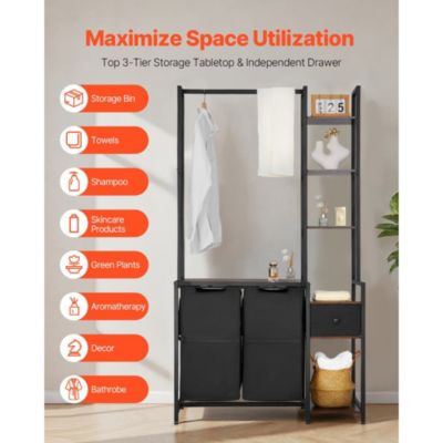 Laundry Hamper with 3 Tiers, 2 Bags, and Storage Rack