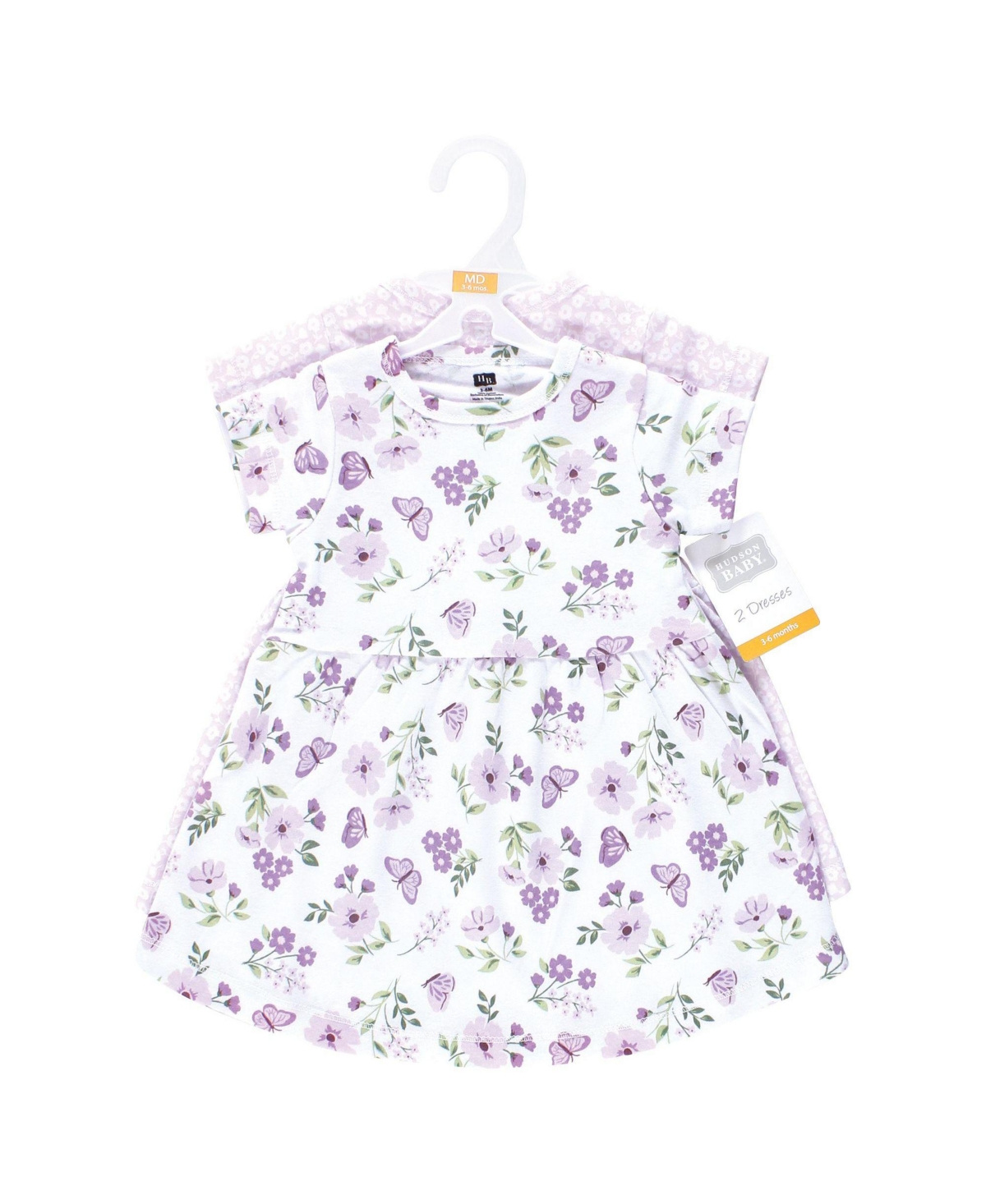 Hudson Baby Toddler Girls Cotton Dresses, Purple Butterfly Floral