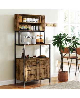 Baker's Rack, Bar Cabinet with Power Outlet,