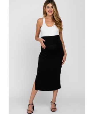 Maternity Solid Side Slit Midi Skirt