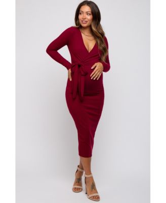 Maternity Denim Blue Ribbed Long Sleeve Wrap Dress