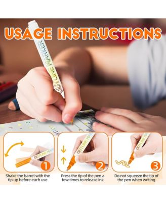 8 Colors Marker Pen, Coloring Lightstick Graffiti Pen, Self-Outline Metallic Markers for Writing, Scrapbooking and Coloring