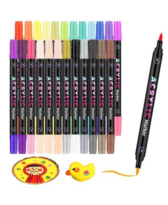 24 Colors Dual-Tip Dual-Color Markers Pens, Water-based Ink Ideal for Plastic Sheets, Stone, Pottery, Wood, DIY Crafts & Art Supplies