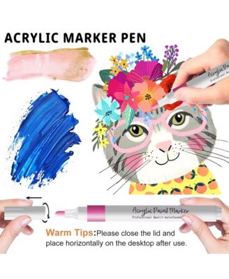 12 Colors Acrylic Markers Pens Set, Fine Tip Paint Pens, Permanent Coloring Markers