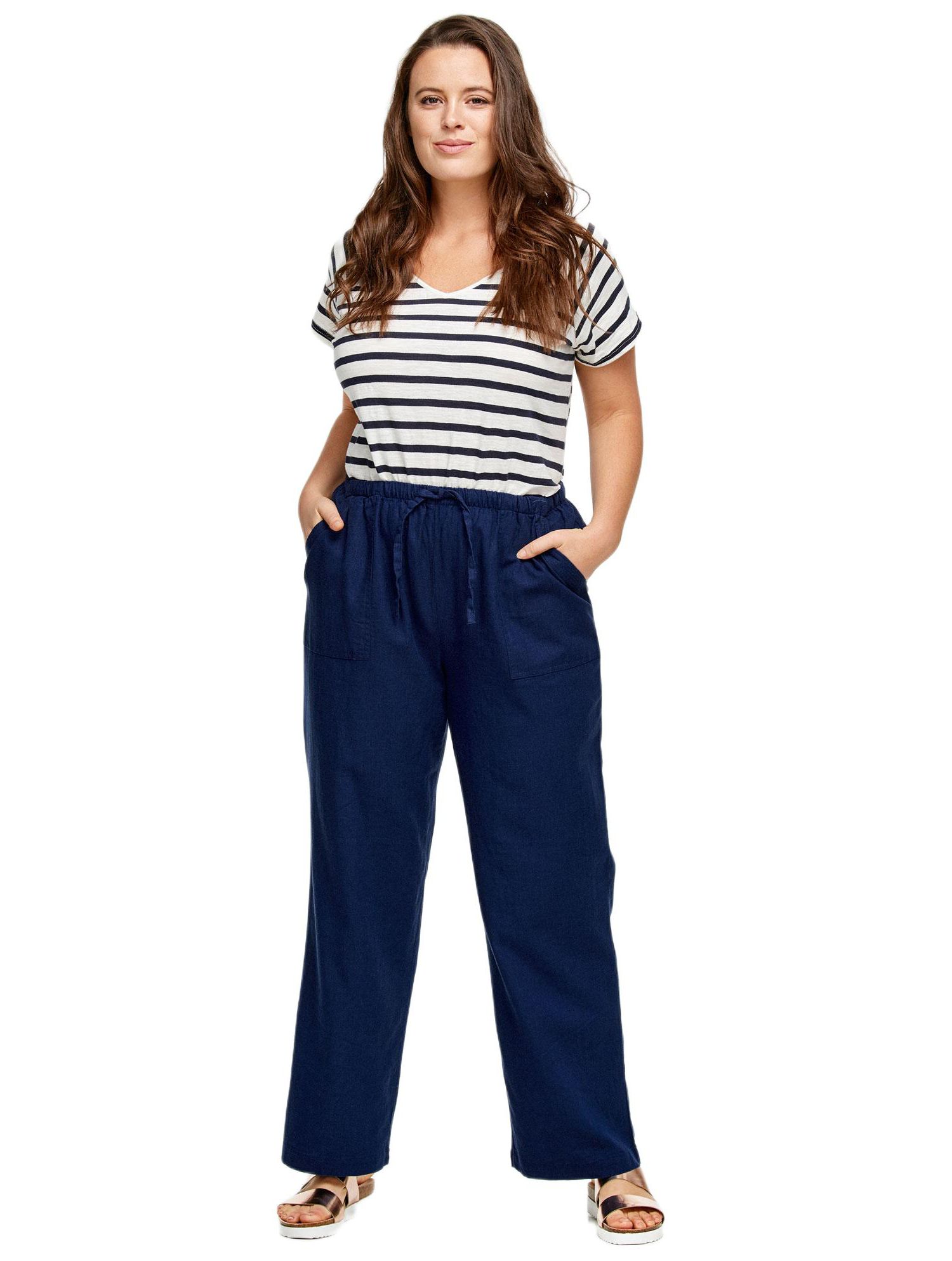 Women's Linen-Blend Elastic Waist Drawstring Relaxed Pant
