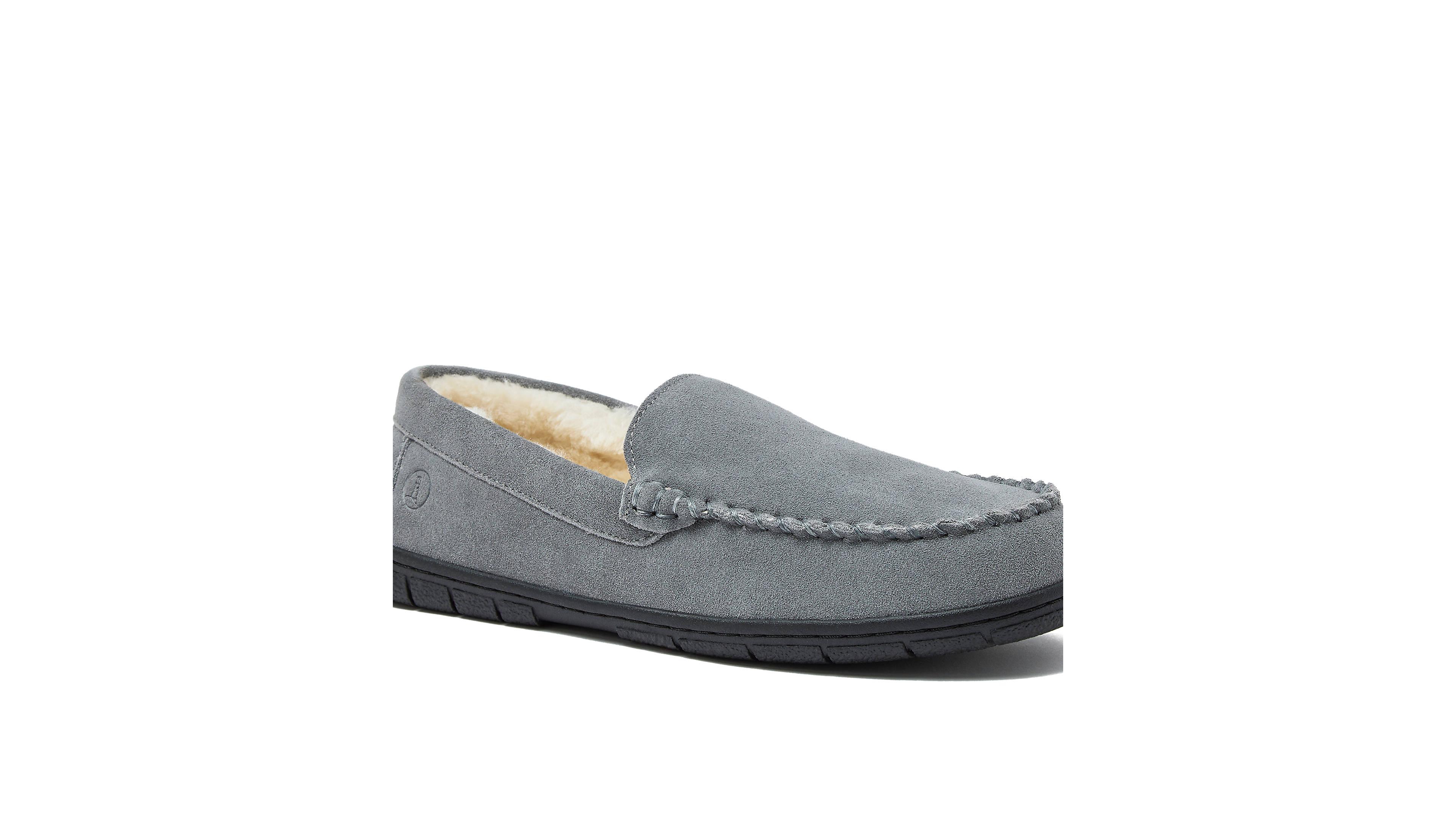 Lands' End Men's Fuzzy Lined Suede Moccasin Slippers