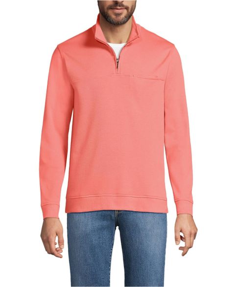 Мужские толстовки Lands' End Long Sleeve Travel Kit Pique Quarter Zip Sweatshirts, цвет: Коралловый глиняный