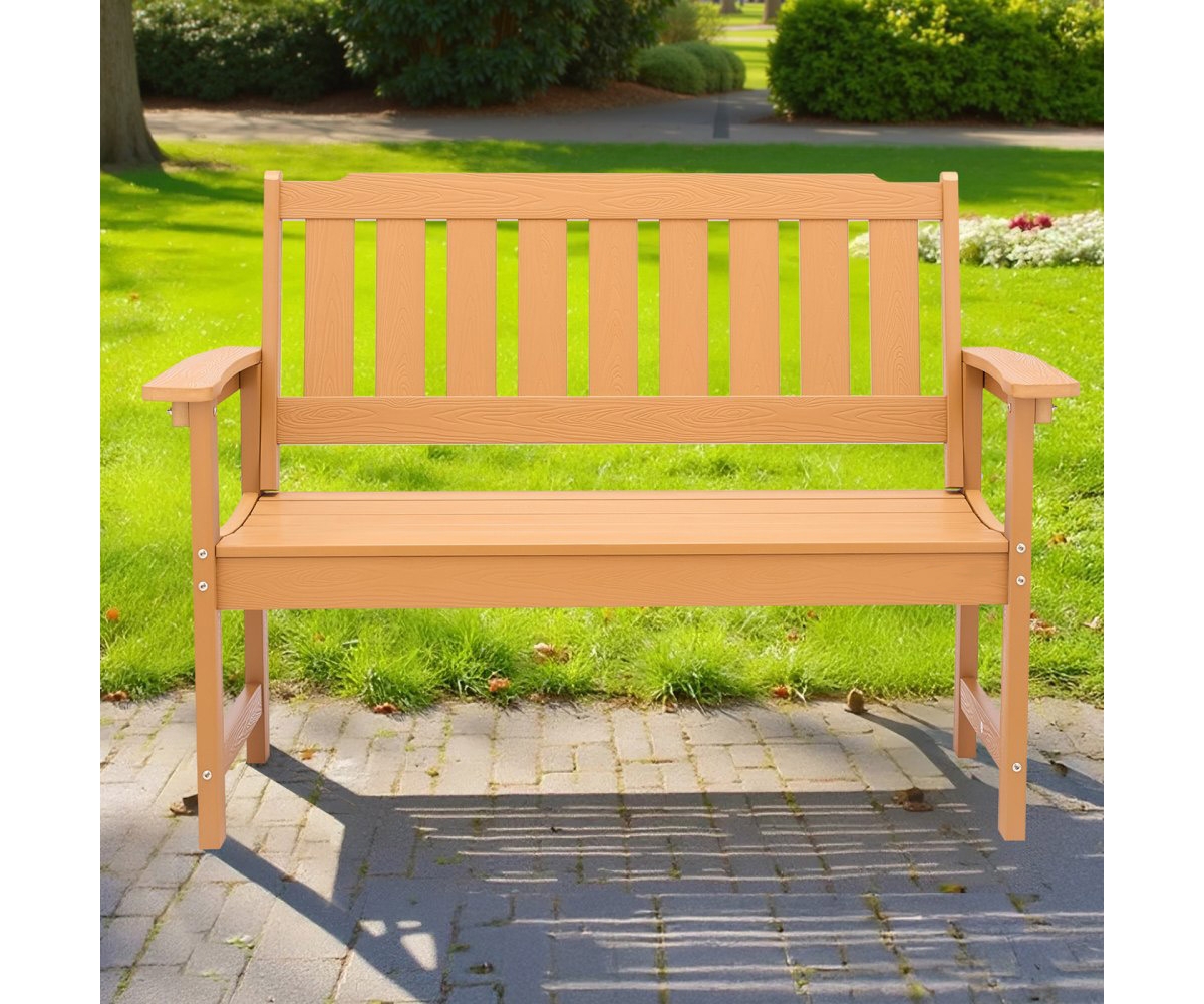 Slickblue Wood-Look Weatherproof Plastic Bench for Patio or Garden