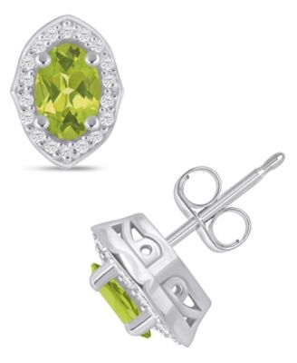 Gemstone and Diamond ((1/5 ct. t.w.) Halo Stud Earrings in 10k White Gold (also in 10k Yellow Gold)