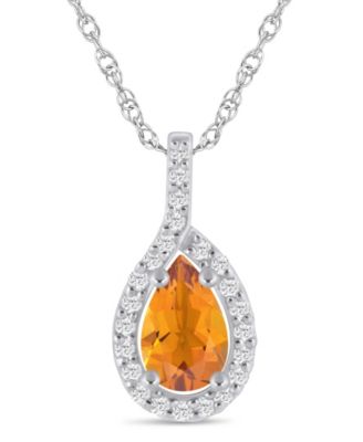 Gemstone and Diamond Halo Pendant Necklace (1/5 ct. t.w.) in 10k White Gold (also in 10k Yellow Gold)
