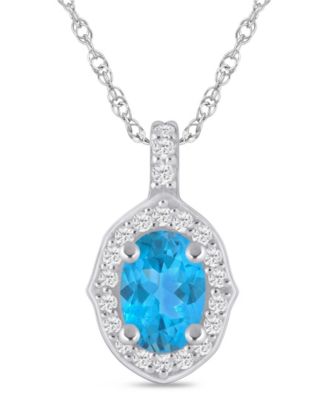 Gemstone and Diamond Halo Pendant Necklace (1/5 ct. t.w.) in 10k White Gold (also in 10k Yellow Gold)