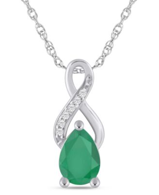 Macy's - Gemstone and Diamond Accent Pendant Necklace in 10K White Gold (also in 10K Yellow Gold)