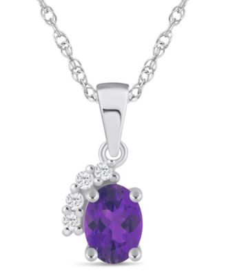 Macy's - Gemstone and Diamond Pendant Necklace (1/20 ct. t.w.) in 10K White Gold (also 10K Yellow Gold)