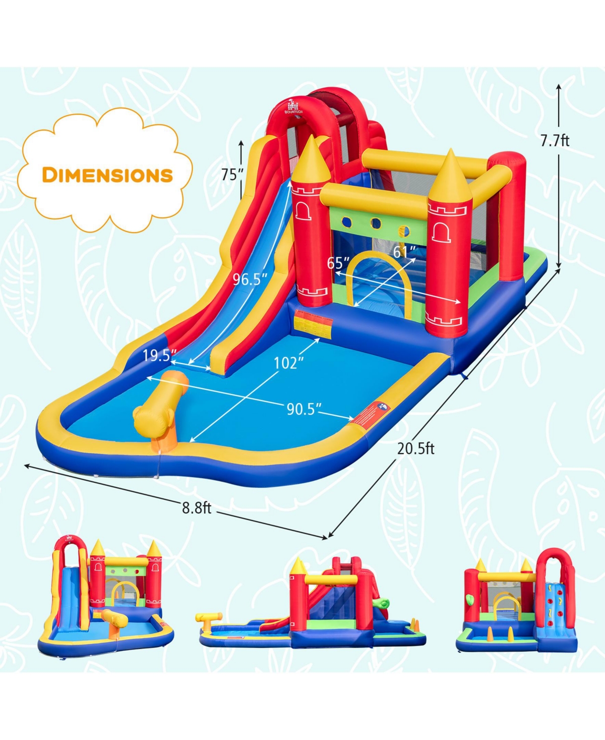 9-in-1 Inflatable Bounce Castle with Water Slide and Splash Pool without Blower