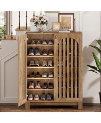 Shoe Cabinet with Airy Doors, 6-Tier Entryway Shoe Storage Rack Organizer with Adjustable Shelves