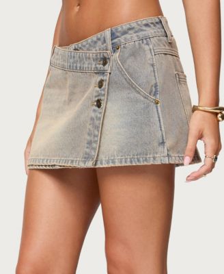 Women's Wrap Mud Wash Denim Mini Skirt