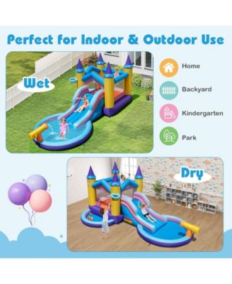 6-in-1 Inflatable Kids Water Park with 735W Blower