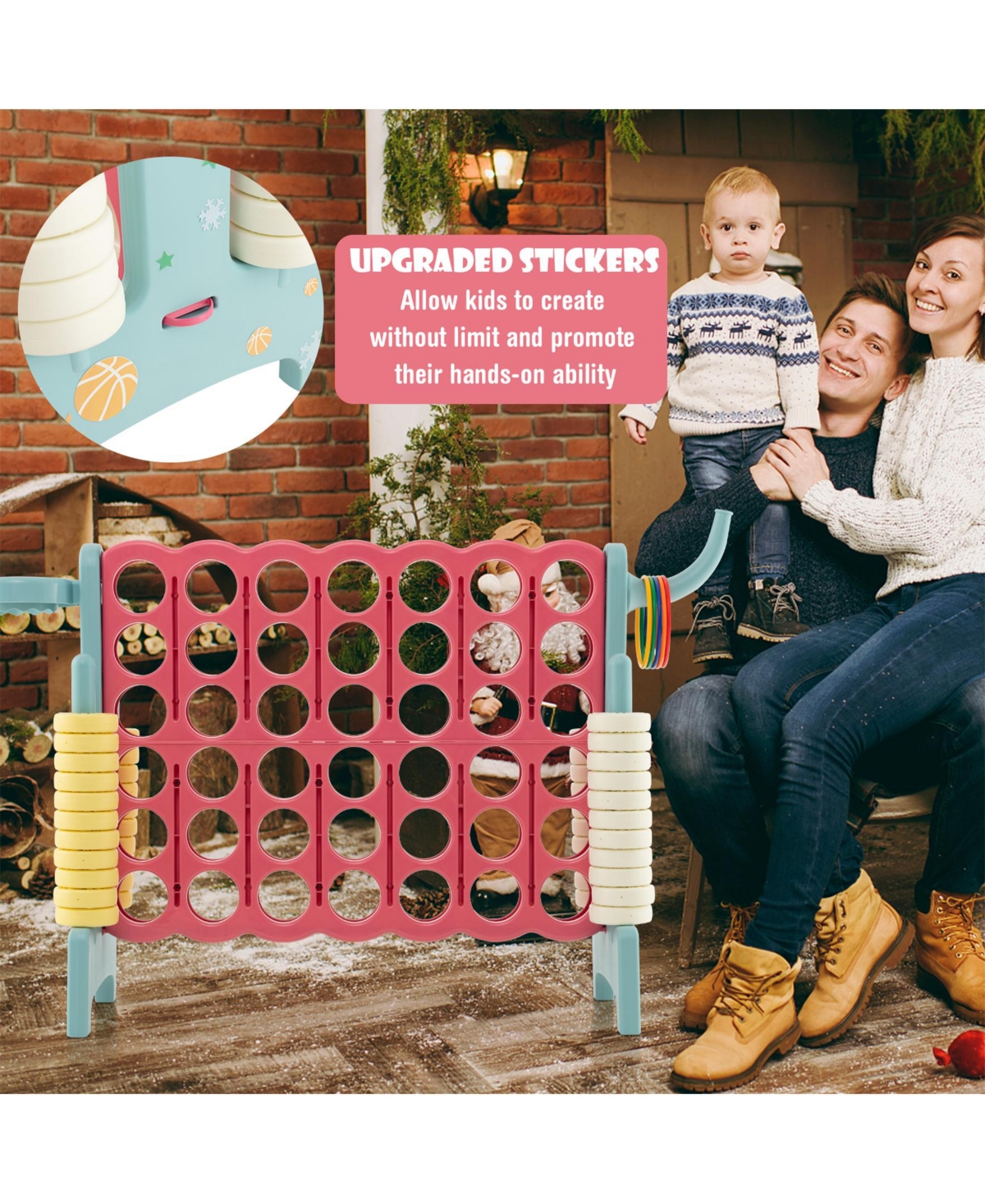 4-in-a-Row Connect Game with Basketball Hoop and Toss Ring-Blue