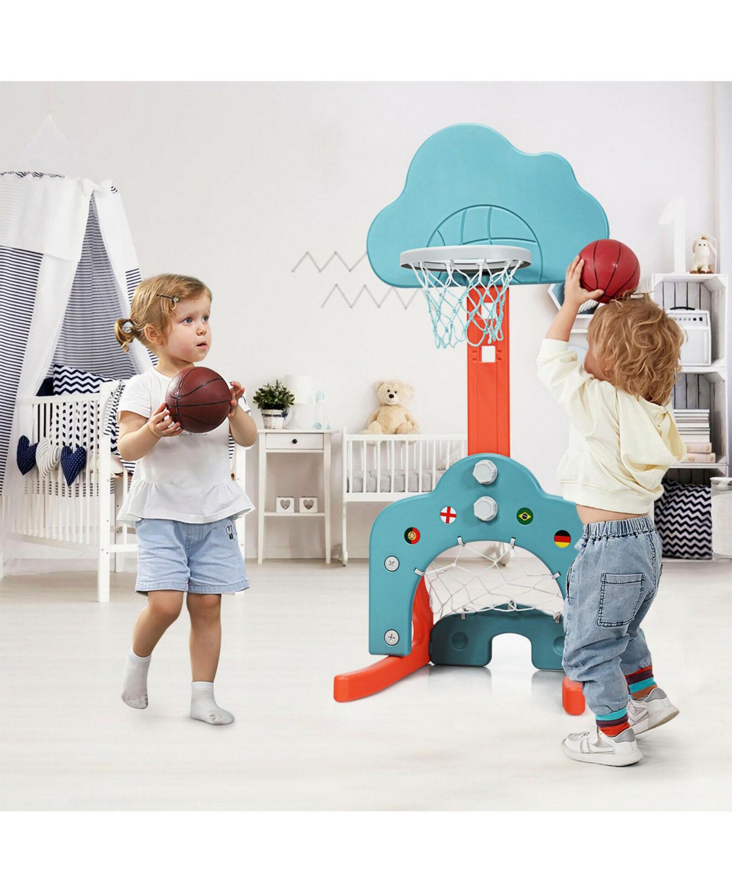 Детские игрушки SUGIFT 3-in-1 Adjustable Basketball Hoop Set, Ages 18 Months+, цвет: Зелёный — фото 3