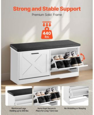 1-Pc Wooden Shoe Rack Bench – Padded Seat & Flip Drawer Storage Organizer