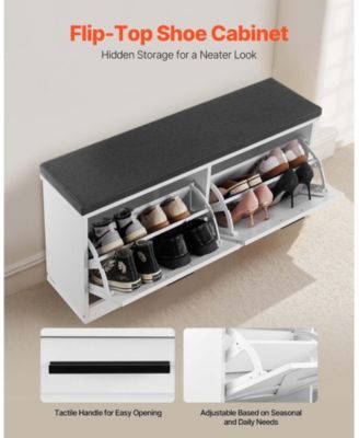 1-Pc Wooden Shoe Rack Bench – Padded Seat & Flip Drawer Storage Organizer