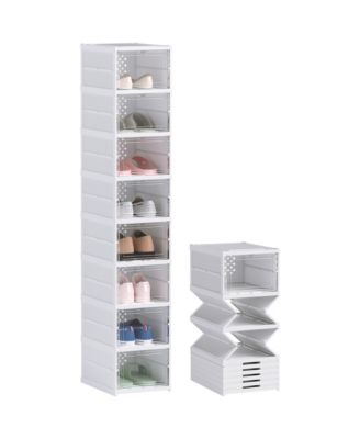 8 Pack Foldable Shoe Boxes Stackable Shoe Organizer Fit Size 10