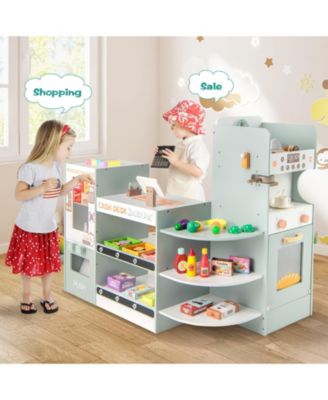 Wooden Kids Grocery Store Playset Pretend Play Supermarket
