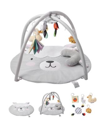 Baby Play Gym Mat with 6 Sensory Toys, Tummy Time Activity Mat 39.1" x 33.7