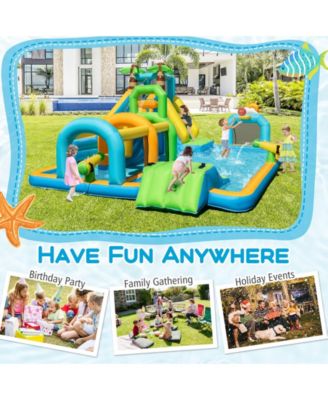 Inflatable Water Slide Tropical Theme Dual Slide Aqua Park with 680W Blower