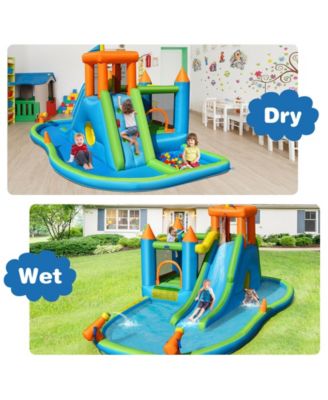 Inflatable Water Slide Kids Bounce House Splash Water Pool with 735W Blower
