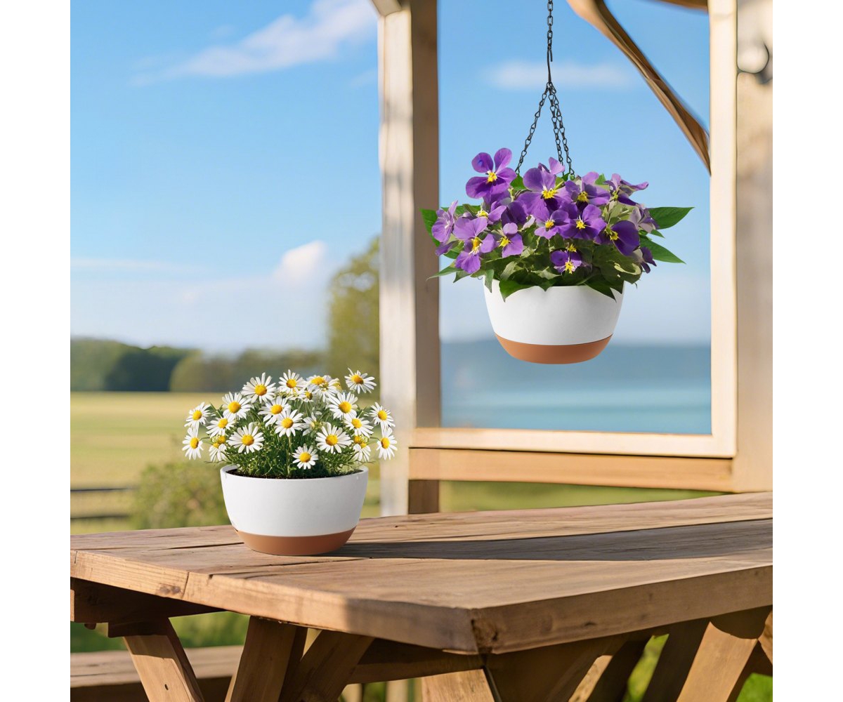 Set of 2 Hanging 10" Self-Watering Flower Pots for Indoor and Outdoor Use