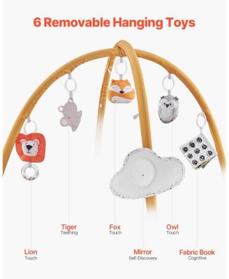 Baby Play Gym Mat with 6 Sensory Toys, Tummy Time Activity Mat 42.9" x 33.5