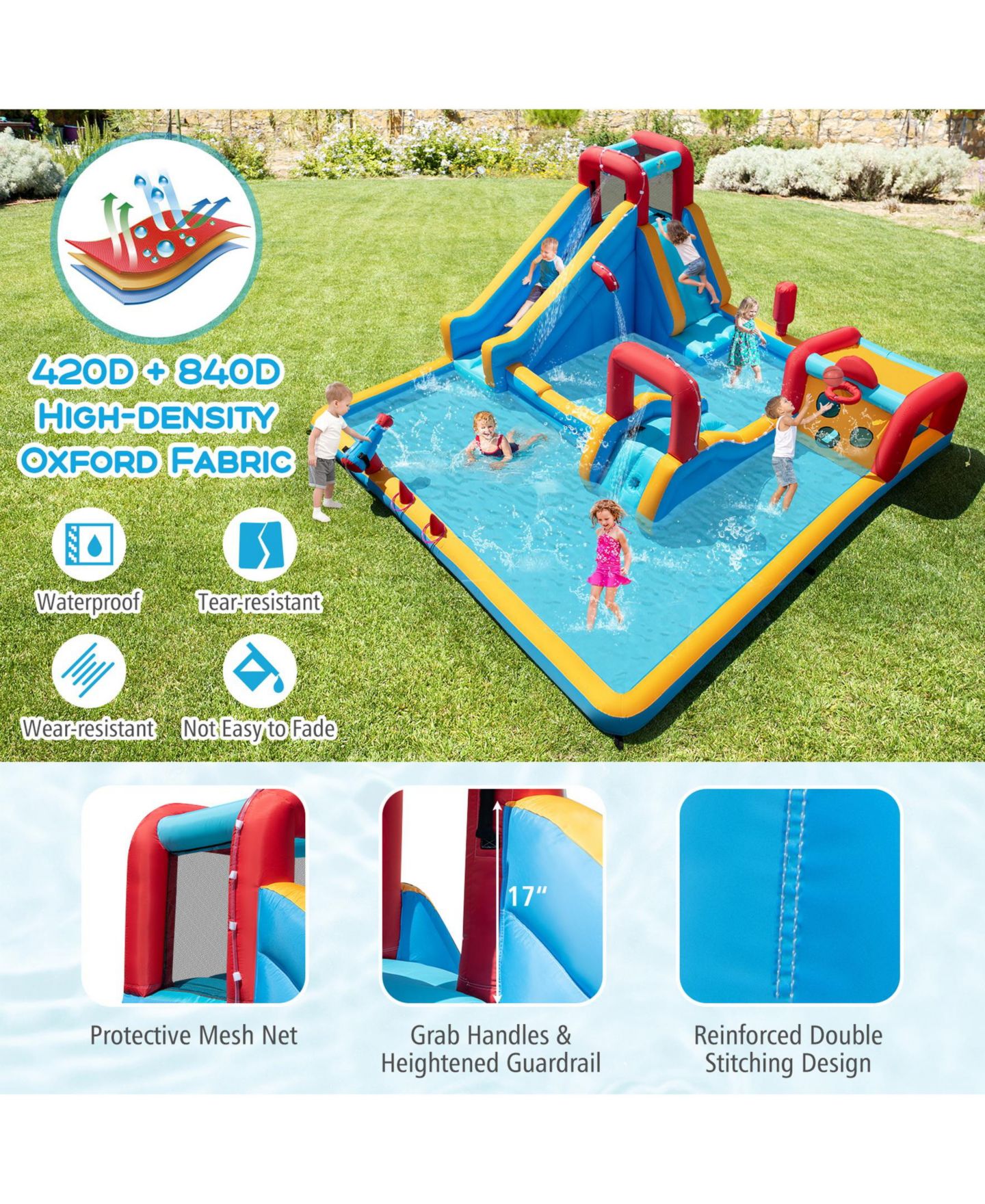 Детская игрушка SUGIFT Inflatable Double Water Slide Park 9-in-1 Giant Bounce House 735W Blower Included, цвет: Синий — фото 7