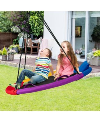 Saucer Tree Outdoor Round Platform Swing with Pillow and Handle-Multicolor