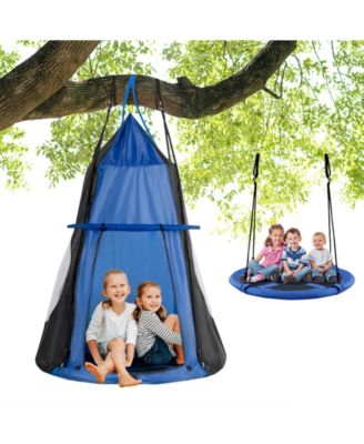 2-in-1 40 Inch Kids Hanging Chair Detachable Swing Tent Set-Blue