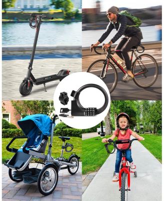 Combination Bike Lock Cable, High Security 5-Digit Resettable Anti-Theft Lock with Mounting Bracket for Bikes and Scooters - 12mm with Key