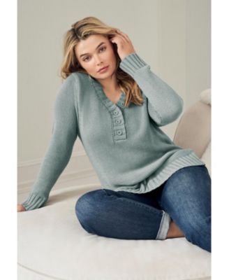 Plus size Women's Button Y-Neck Sweater